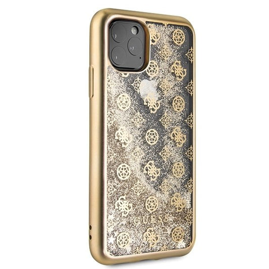Guess iPhone 11 Pro Gold Hartschalen Case Schutzhülle mit 4G Peony Liquid Glitter