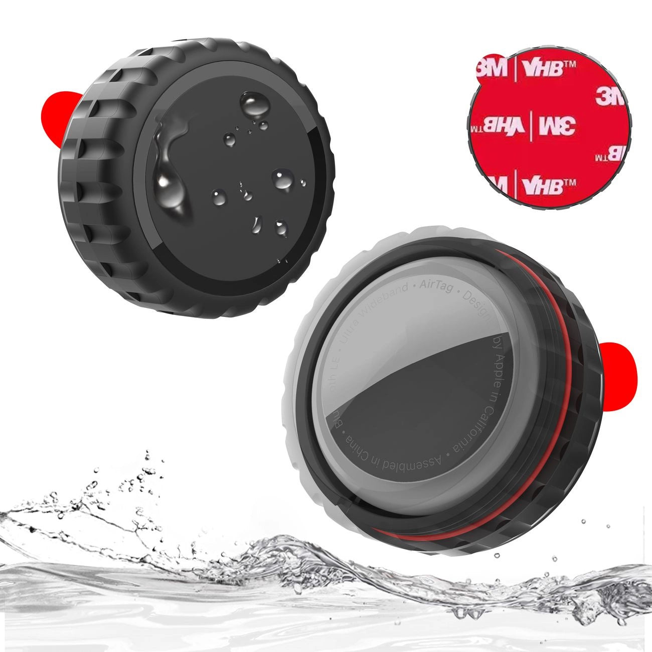 Apple AirTag Case zuschraubbar Wasserfest Selbstklebend Schwarz 4 Stück