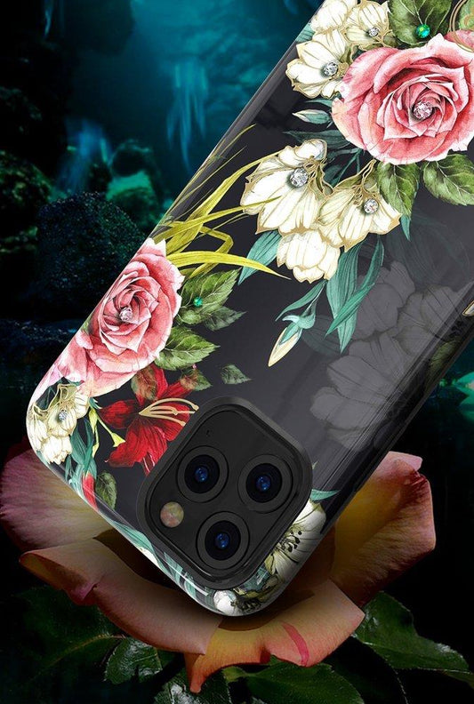 Kingxbar Forest Rosen Leuchtende Schutzhülle Swarovski-Kristallen iPhone 11 schwarz