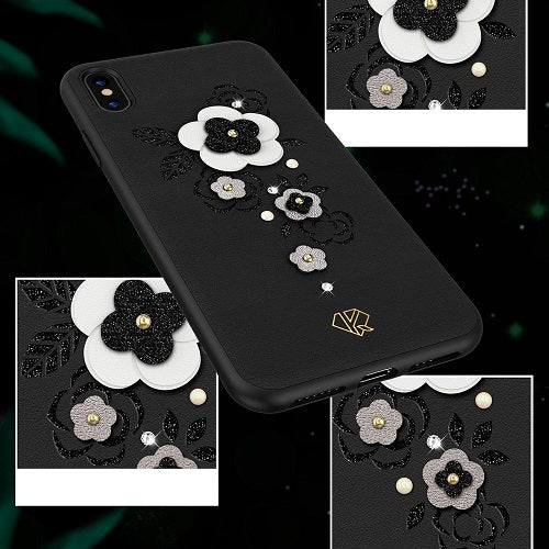 Kingxbar Petal Schutzhülle mit original Swarovski-Kristallen für iPhone XS/X schwarz