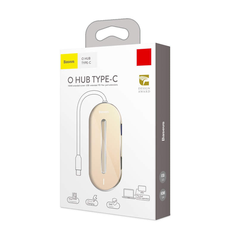 HUB O-Shape Typ-C Multi Konverter 3xUSB3.0 + HDMI 4K + TYP C PD Gold