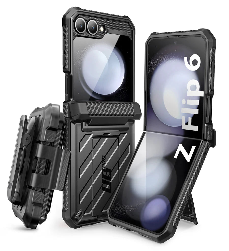 Durable Samsung Z Flip case with built-in kickstand and belt clip designed for full body protection