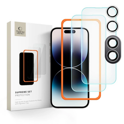2x Tech-Protect iPhone 16 Schutzglas Display Kamera Montagerahmen