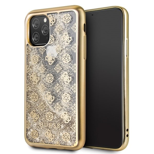 Guess iPhone 11 Pro Gold Hartschalen Case Schutzhülle mit 4G Peony Liquid Glitter