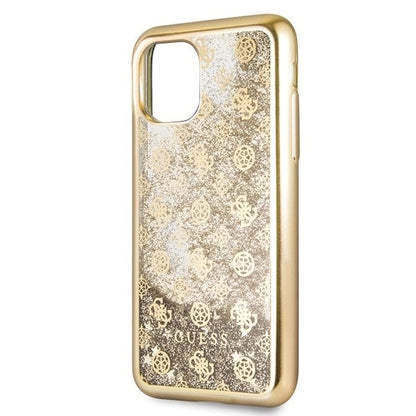 Guess iPhone 11 Pro Gold Hartschalen Case Schutzhülle mit 4G Peony Liquid Glitter - StyleCases