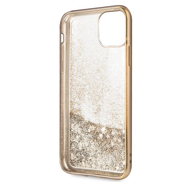 Guess iPhone 11 Pro Gold Hartschalen Case Schutzhülle mit 4G Peony Liquid Glitter