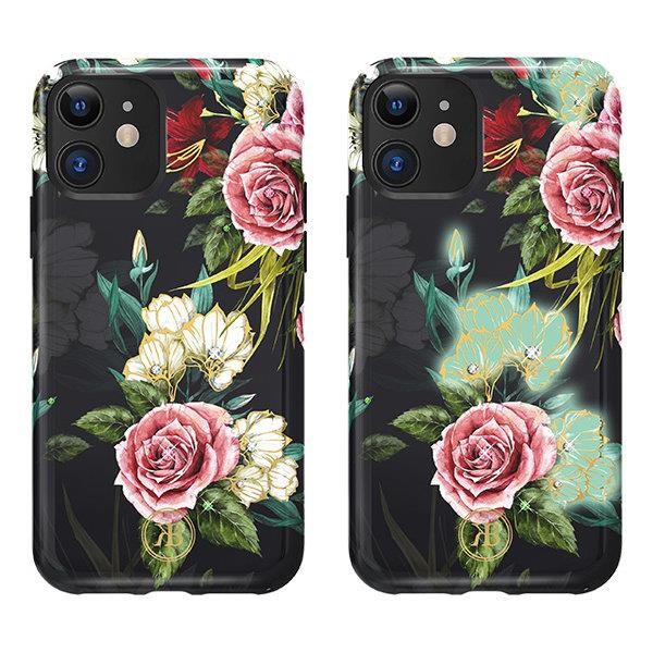 Kingxbar Forest Rosen Leuchtende Schutzhülle Swarovski-Kristallen iPhone 11 schwarz