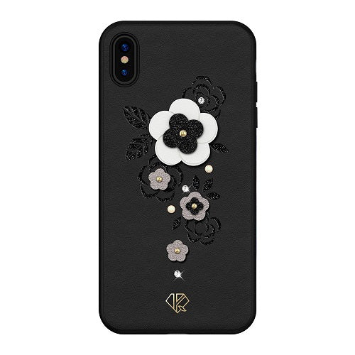 Kingxbar Petal Schutzhülle mit original Swarovski-Kristallen für iPhone XS/X schwarz