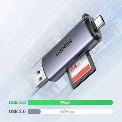 Ugreen OTG 2in1 Lesegerät SD-/Micro-SD-Karten auf USB-A 3.0 USB-C 3.0 (50706)