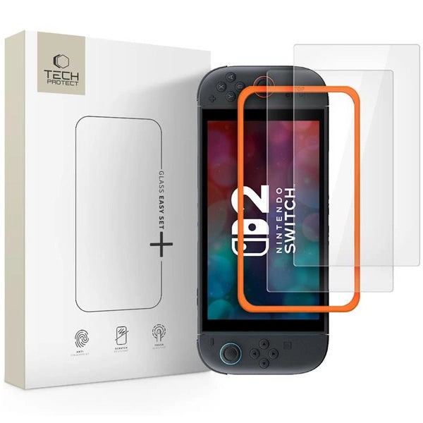 2x Nintendo Switch 2 Displayschutz Glas Set mit Montagerahmen