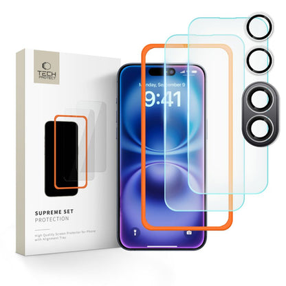 2x Tech-Protect Schutzglas für iPhone 16 Plus – Display & Kamera mit Montagerahmen