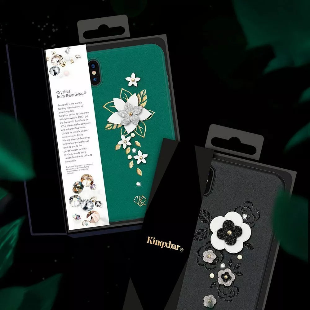 Kingxbar Petal Schutzhülle mit original Swarovski-Kristallen für iPhone XS/X schwarz
