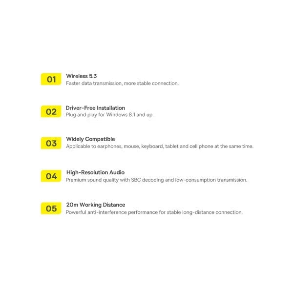 Baseus BA07 Mini Bluetooth 5.3 USB Adapter Empfänger Sender Computer OTG schwarz