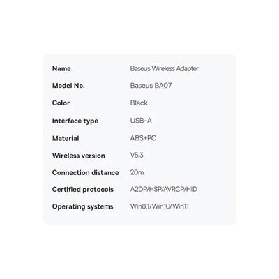 Baseus BA07 Mini Bluetooth 5.3 USB Adapter Empfänger Sender Computer OTG schwarz