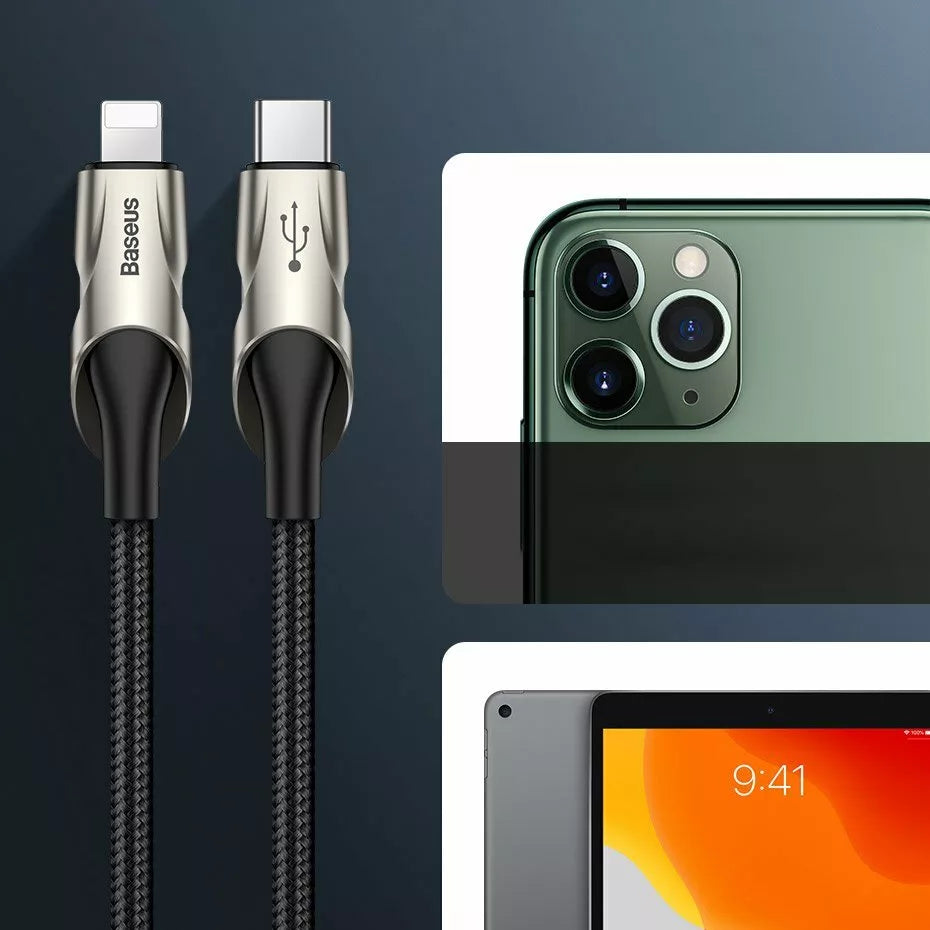 Baseus Nylon USB-C - 8Pin Kabel Power Delivery 18 W 1m 480 Mbps LED-Licht