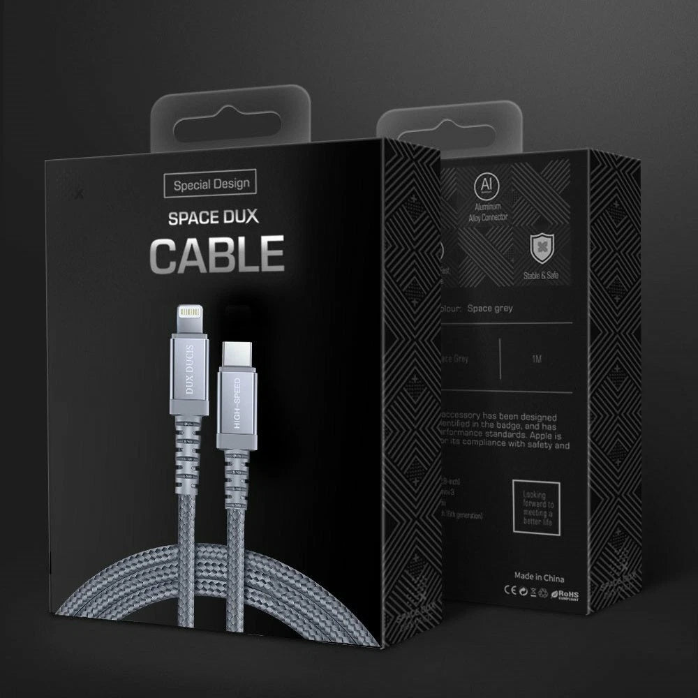Dux Ducis Space MFI Nylon Ladekabel USB Type C PD 18W / 8Pin 1m 3A grau