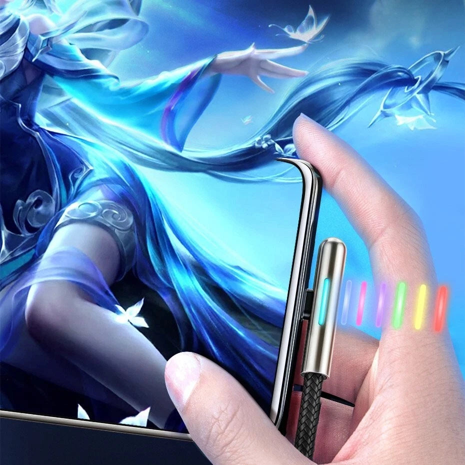 Mobile Game 90 Grad Type C Ladekabel 4A 40W 1m Lichter schwarz