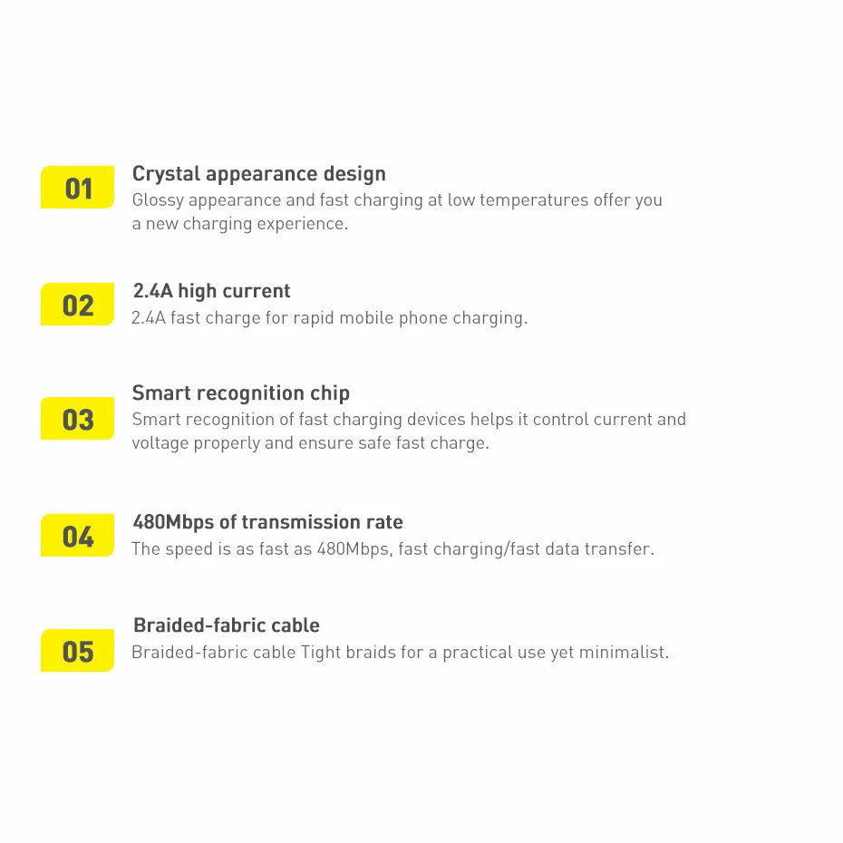 Baseus Crystal Shine Serie Schnelllade-Datenkabel 8Pin 2.4A 2m schwarz