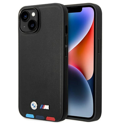 BMW Tricolor Leder Hardcase MagSafe Schutzhülle für iPhone 14 Plus 6,7“ schwarz